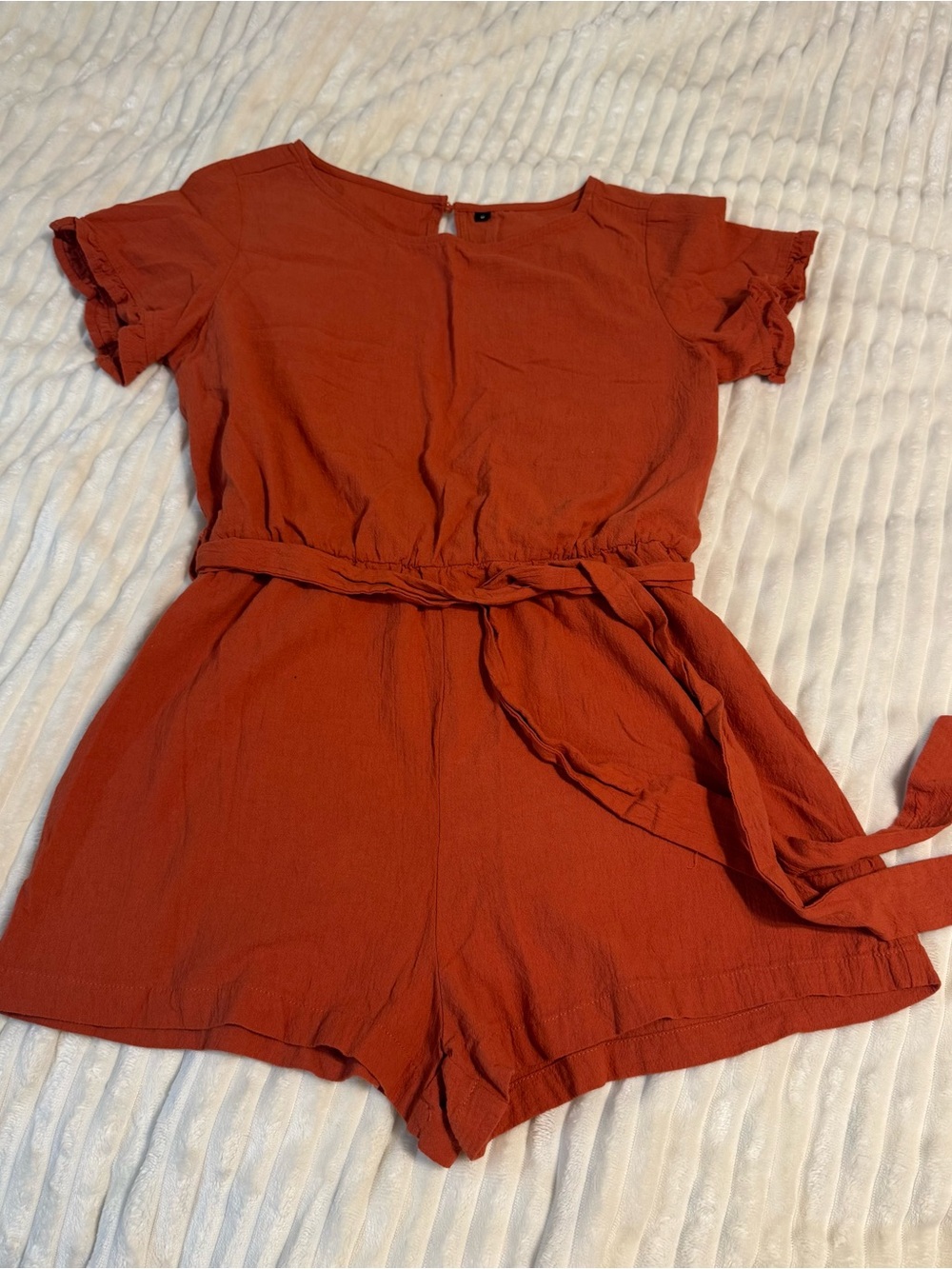Rust Terracotta Linen Look Tie Waist Romper Size M